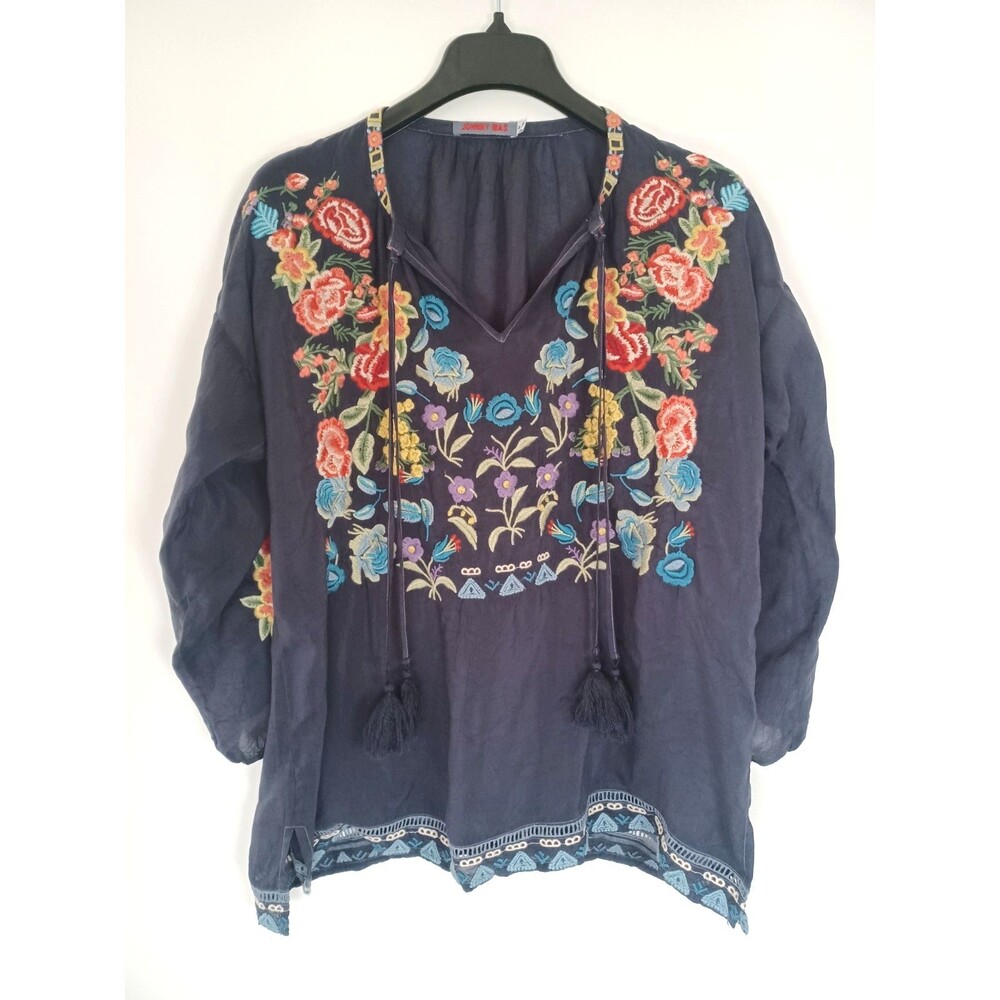 Johnny Was Top Medium Cupra Vegan Silk Boho Western Resortwear Maximalist Floral